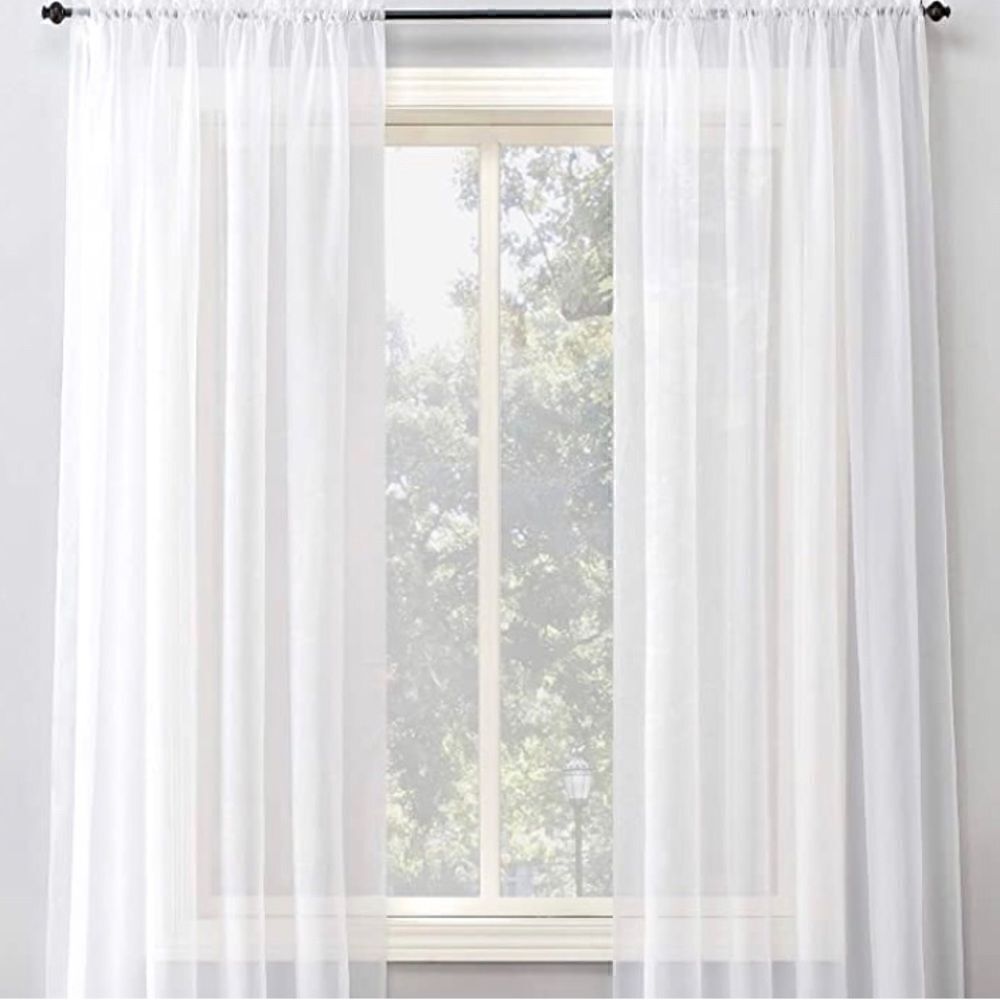 No. 918 Emily Sheer Voile Rod Pocket Curtain Panel, 59" x 63", White 2 pack